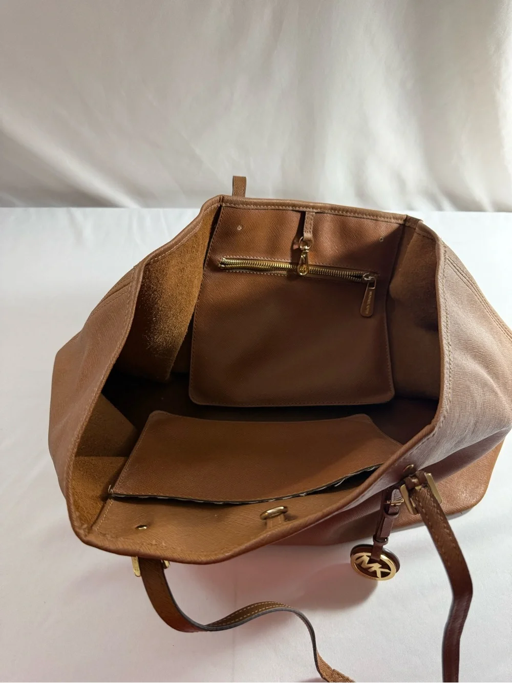 Michael Kors Cognac Saffiano Leather Tote with MK Charm